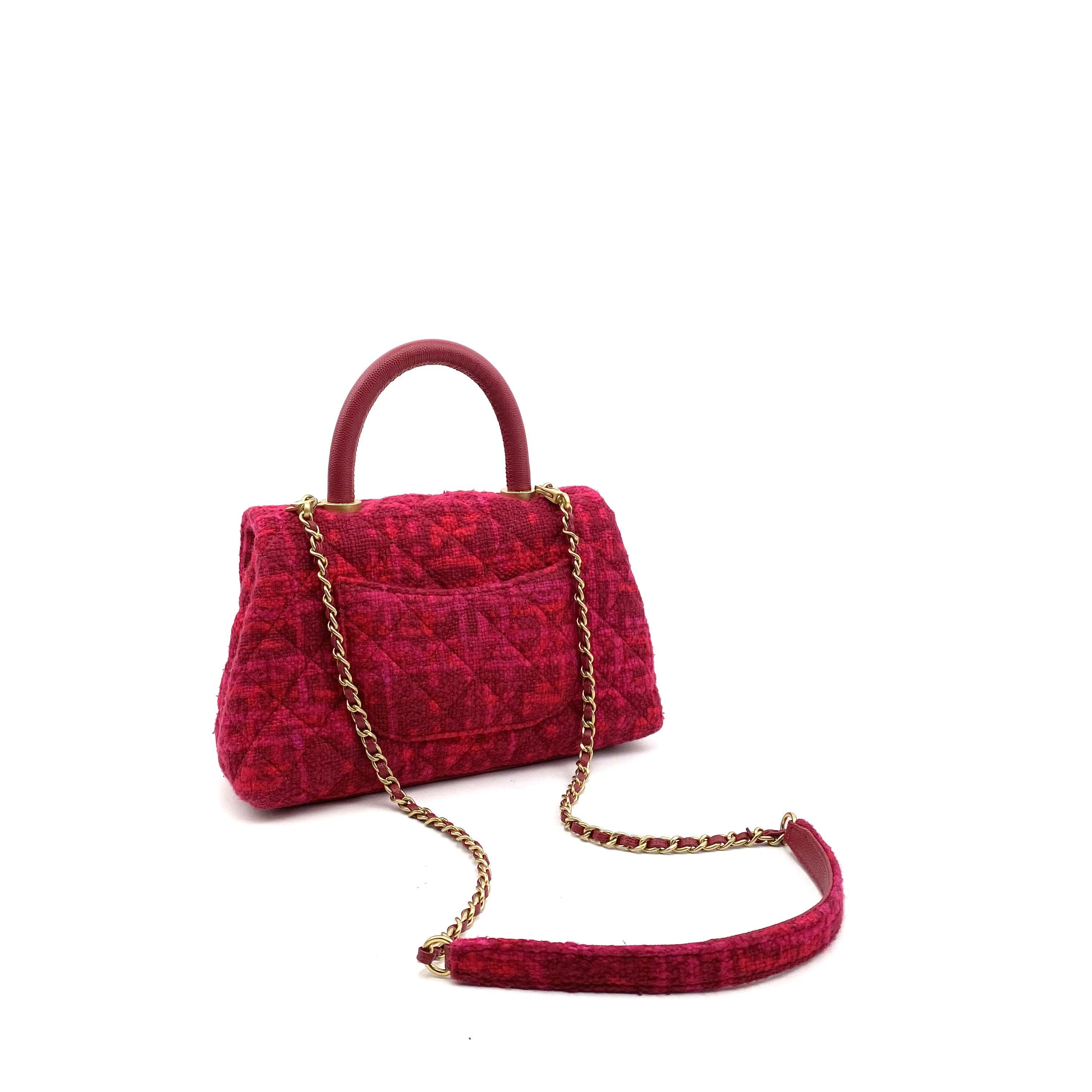 CHANEL Small Tweed Coco Handle Bag- Fuchsia