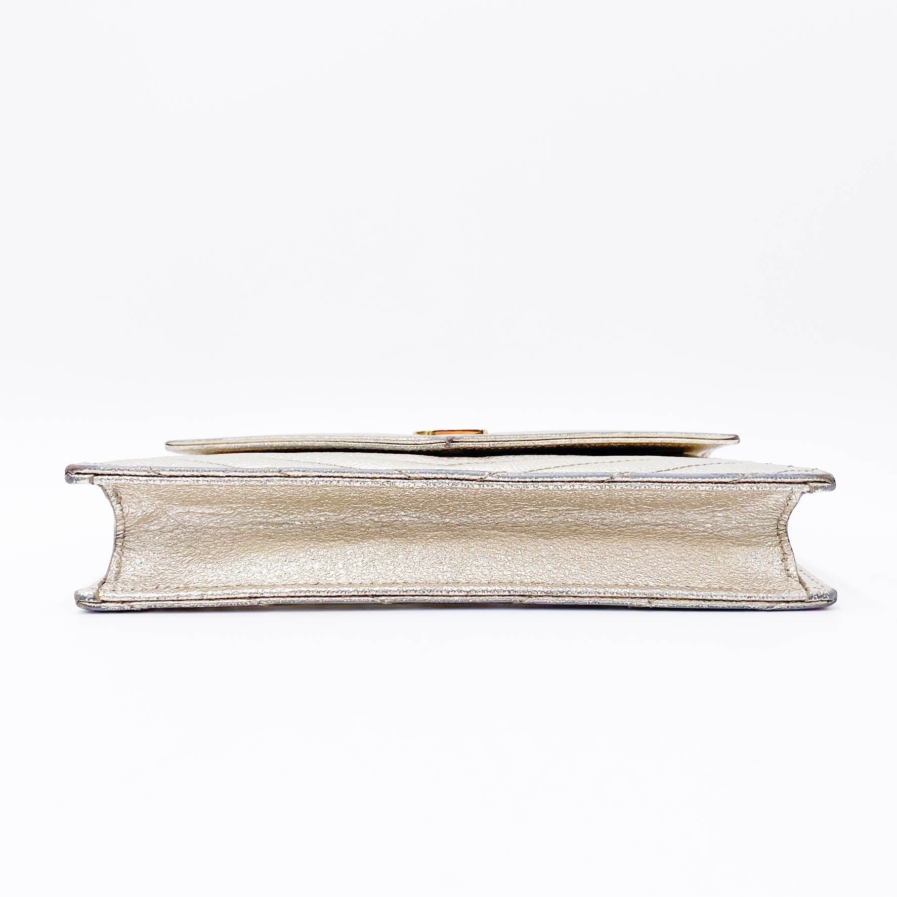 Saint Laurent Chain Wallet Monogram Envelope Metallic Calfskin Matelasse Chevron Pale Gold Leather Shoulder Bag