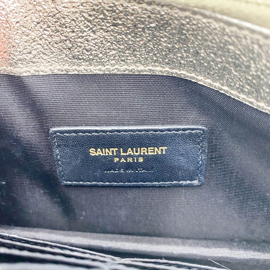 Saint Laurent Chain Wallet Monogram Envelope Metallic Calfskin Matelasse Chevron Pale Gold Leather Shoulder Bag