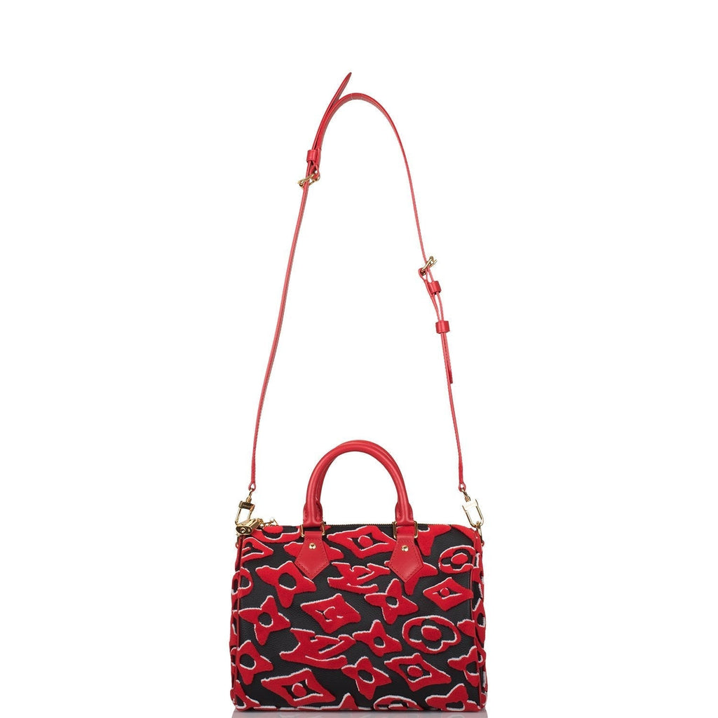 Louis Vuitton x UF Black and Red Tufted Monogram Speedy Bandouliere 25