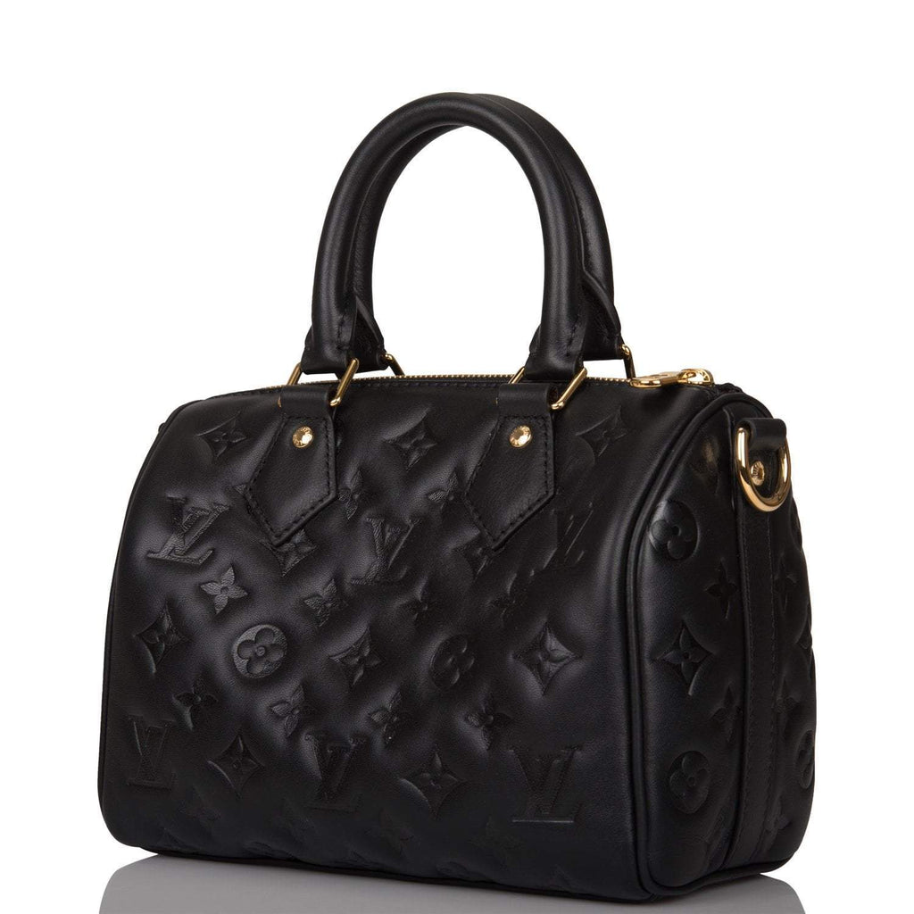 Louis Vuitton Black Embossed Monogram Speedy Bandouliere 22
