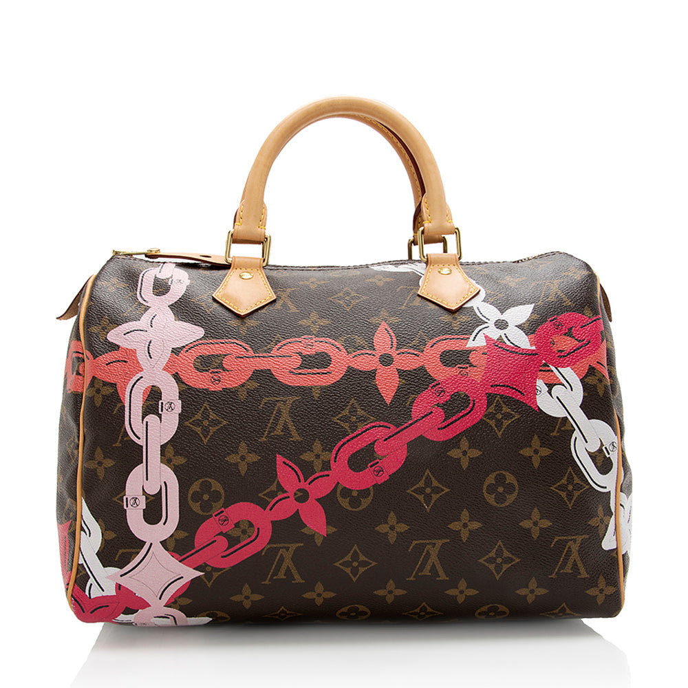 Louis Vuitton Limited Edition Monogram Canvas Chain Flower Speedy 30 Satchel (SHF-18397)