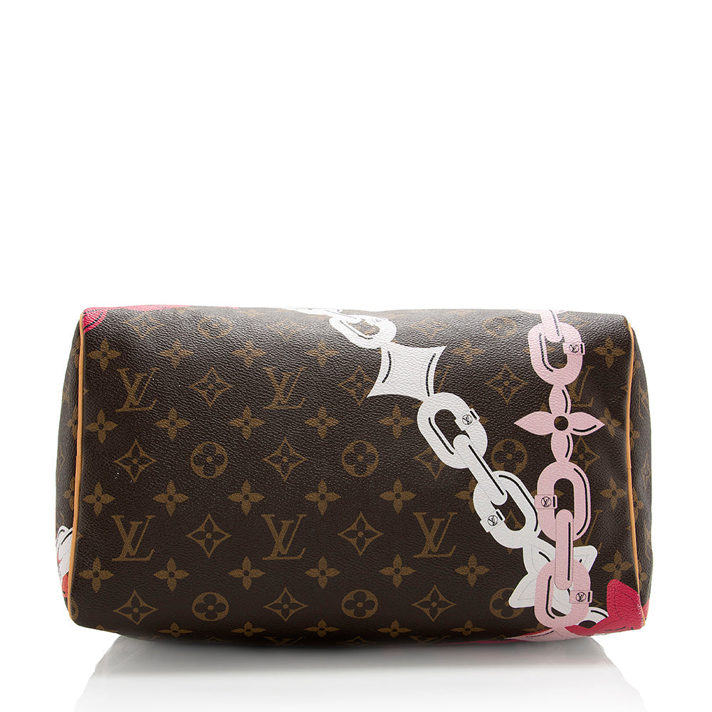 Louis Vuitton Limited Edition Monogram Canvas Chain Flower Speedy 30 Satchel (SHF-18397)