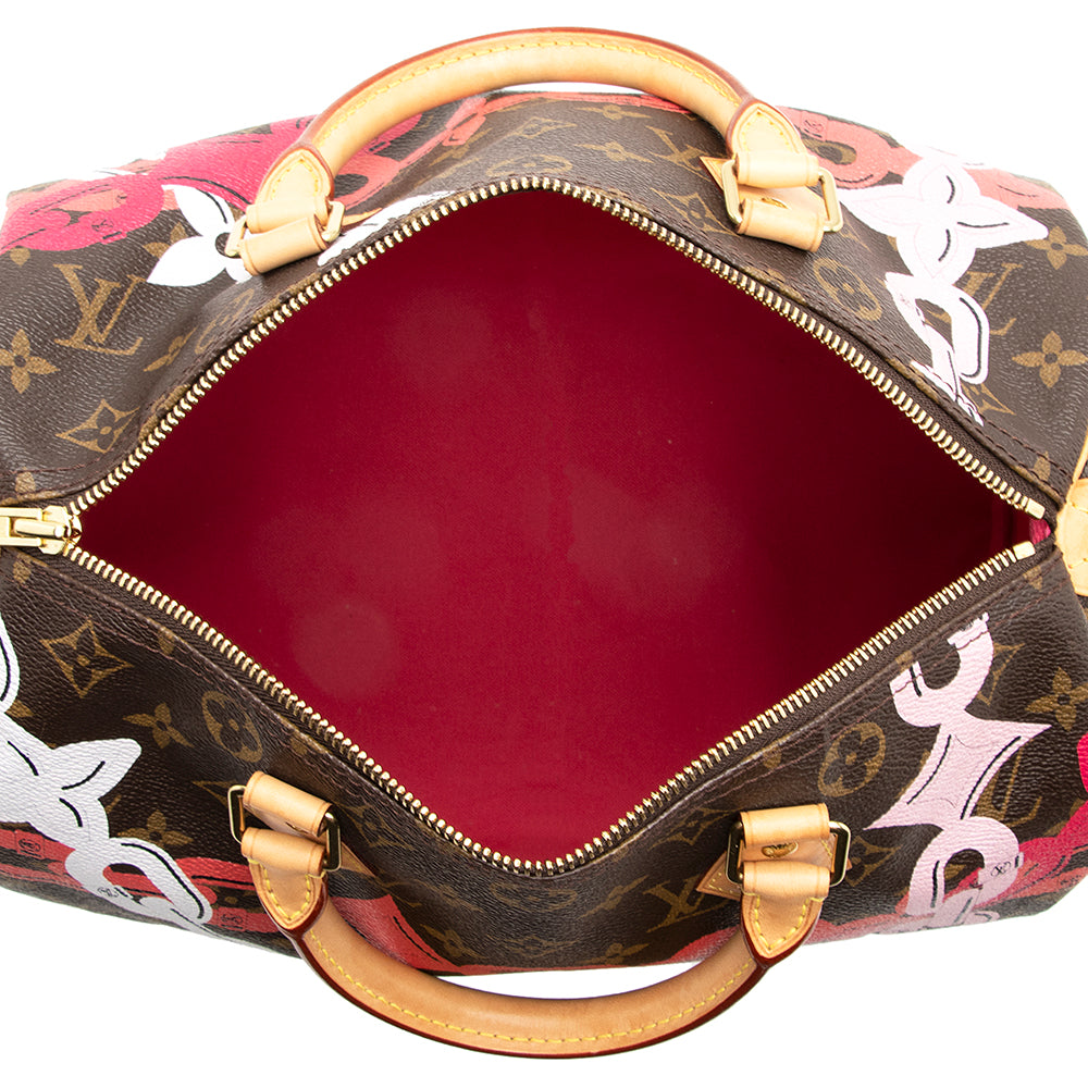 Louis Vuitton Limited Edition Monogram Canvas Chain Flower Speedy 30 Satchel (SHF-18397)