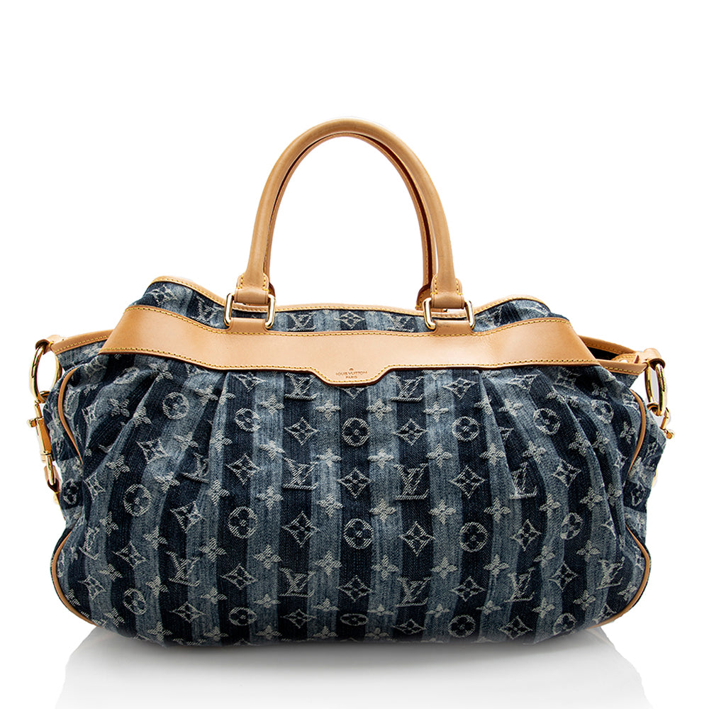Louis Vuitton Limited Edition Monogram Denim Porte Epaule Raye GM Satchel (SHF-18305)