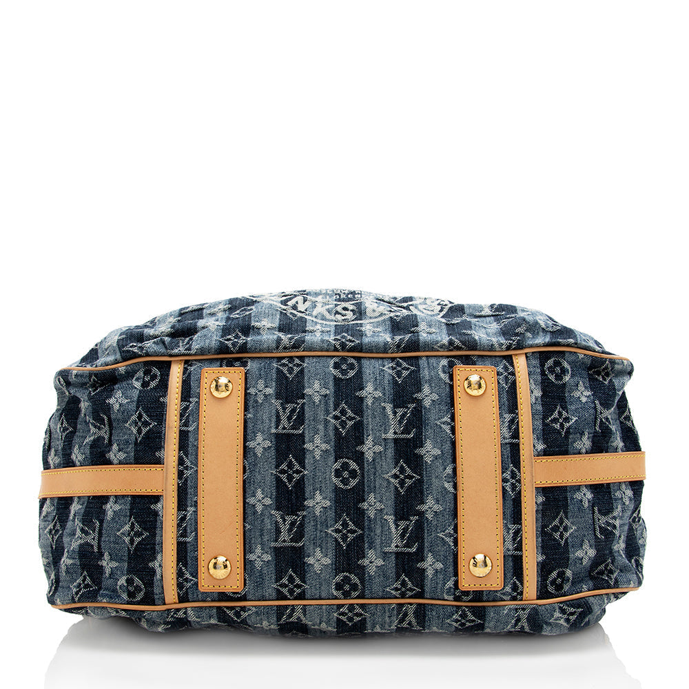 Louis Vuitton Limited Edition Monogram Denim Porte Epaule Raye GM Satchel (SHF-18305)