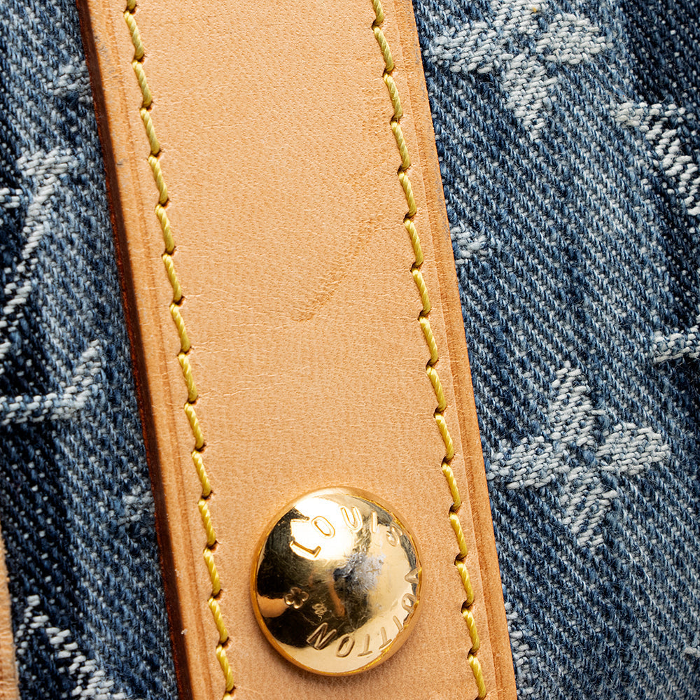 Louis Vuitton Limited Edition Monogram Denim Porte Epaule Raye GM Satchel (SHF-18305)