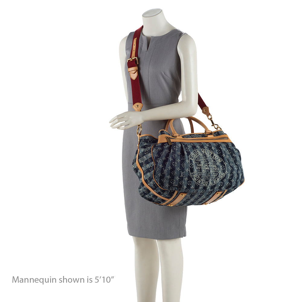 Louis Vuitton Limited Edition Monogram Denim Porte Epaule Raye GM Satchel (SHF-18305)
