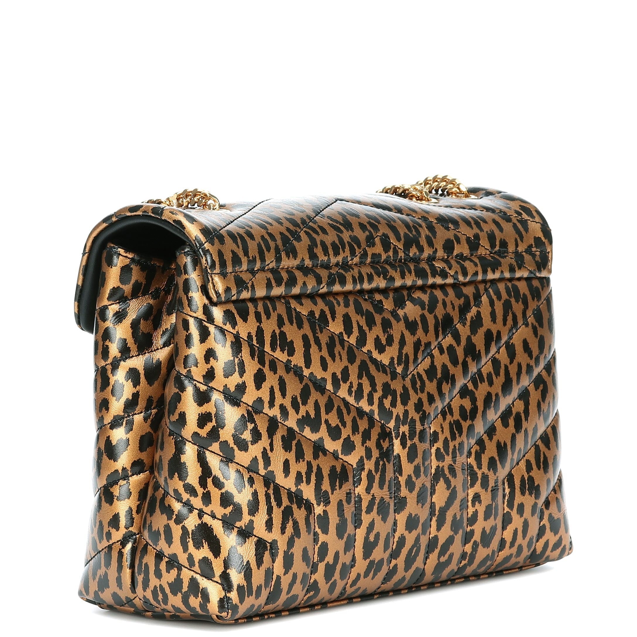 Saint Laurent Monogram Loulou Small Brown Leopard Calfskin Leather Shoulder Bag