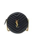 SAINT LAURENT Vinyle YSL Round Quilted Grain de Poudre Crossbody Bag