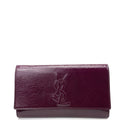 SAINT LAURENT Textured Patent Monogram Large Belle De Jour Clutch Burgundy
