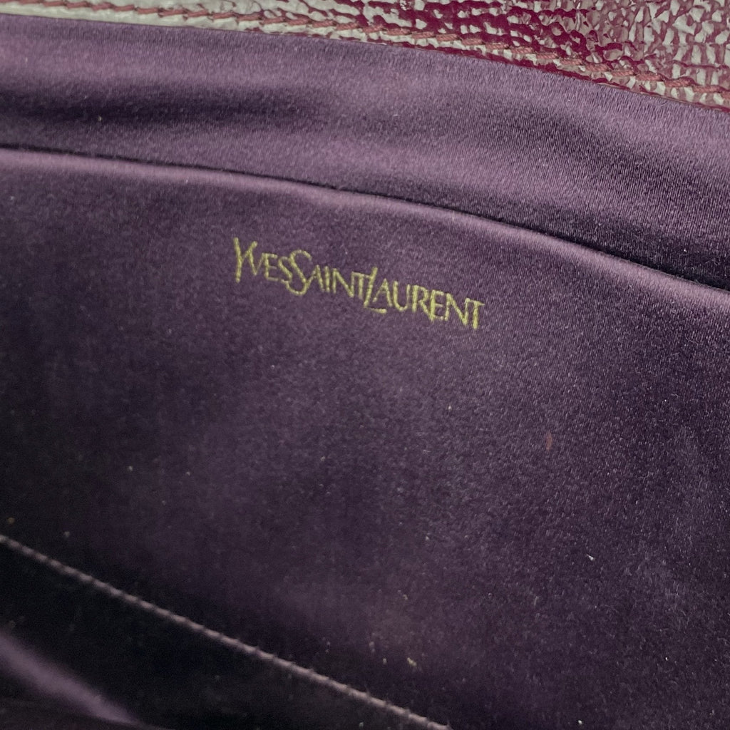 SAINT LAURENT Textured Patent Monogram Large Belle De Jour Clutch Burgundy
