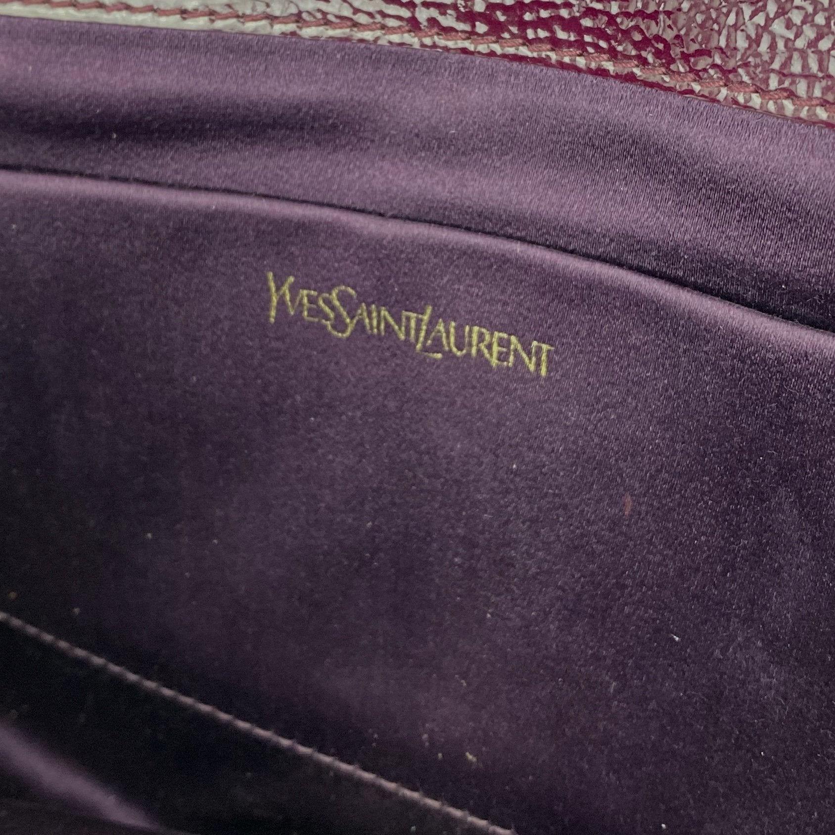 SAINT LAURENT Textured Patent Monogram Large Belle De Jour Clutch Burgundy