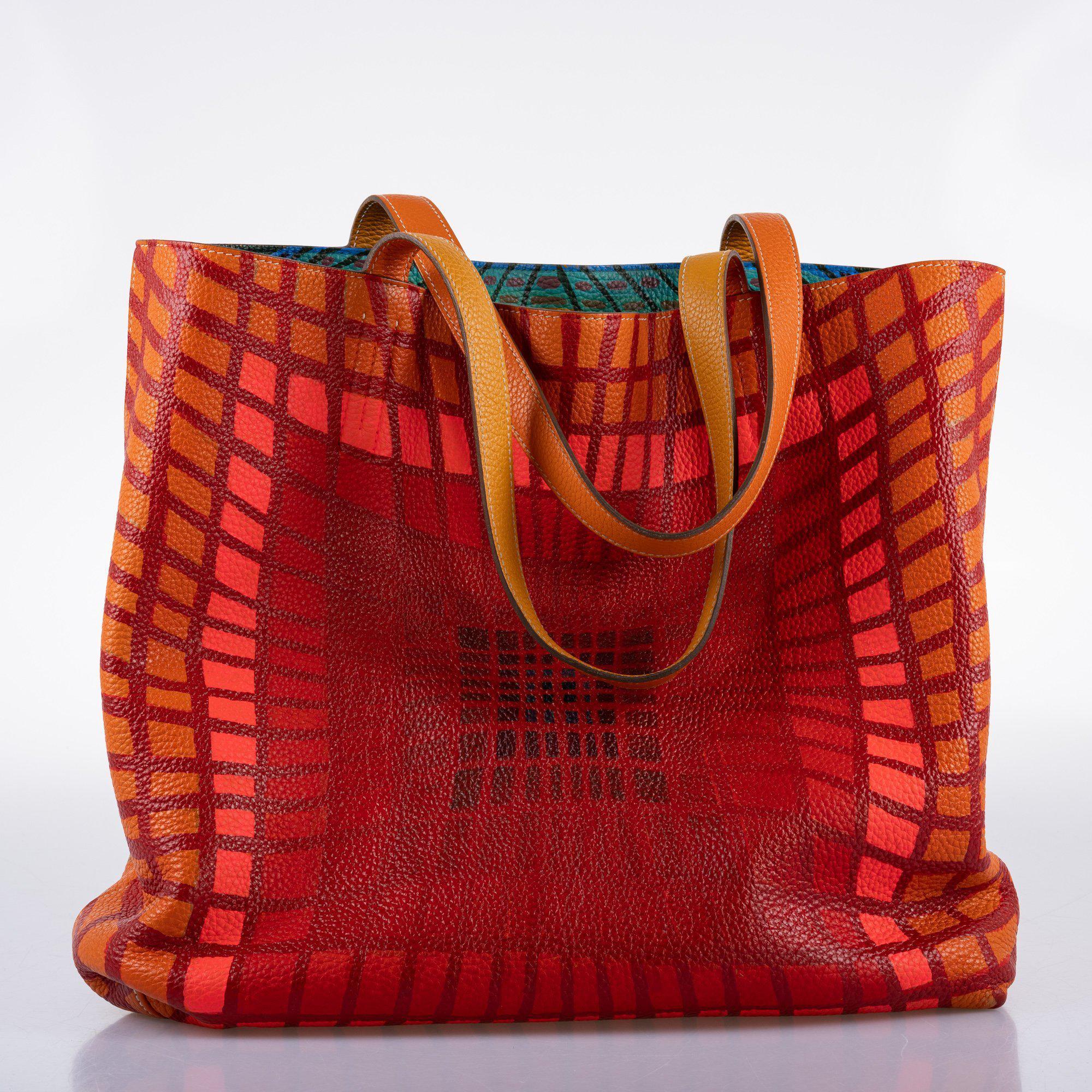 Vintage Hermes Double ‘Cyber’ Sens 36 Custom Painted Clemence Reversible Tote - Artwork 2021