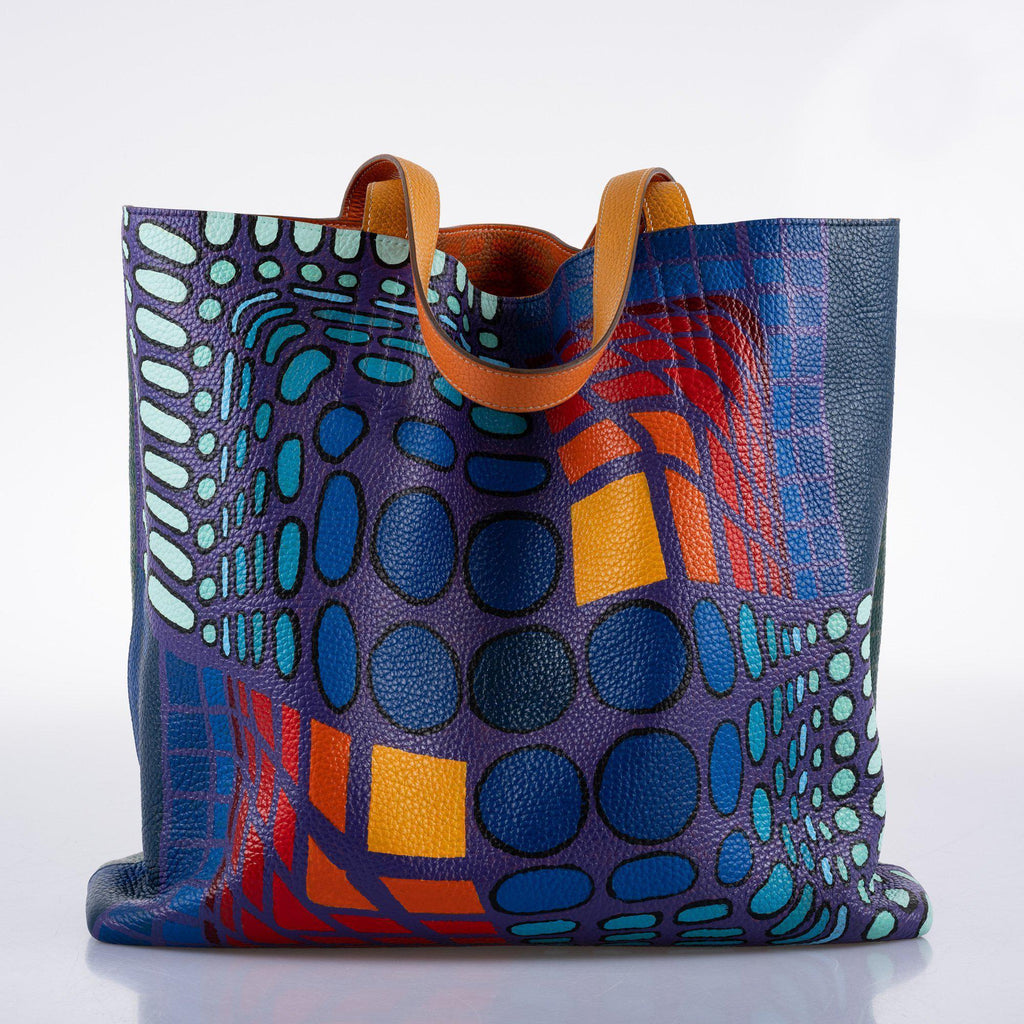 Vintage Hermes Double ‘Cyber’ Sens 36 Custom Painted Clemence Reversible Tote - Artwork 2021