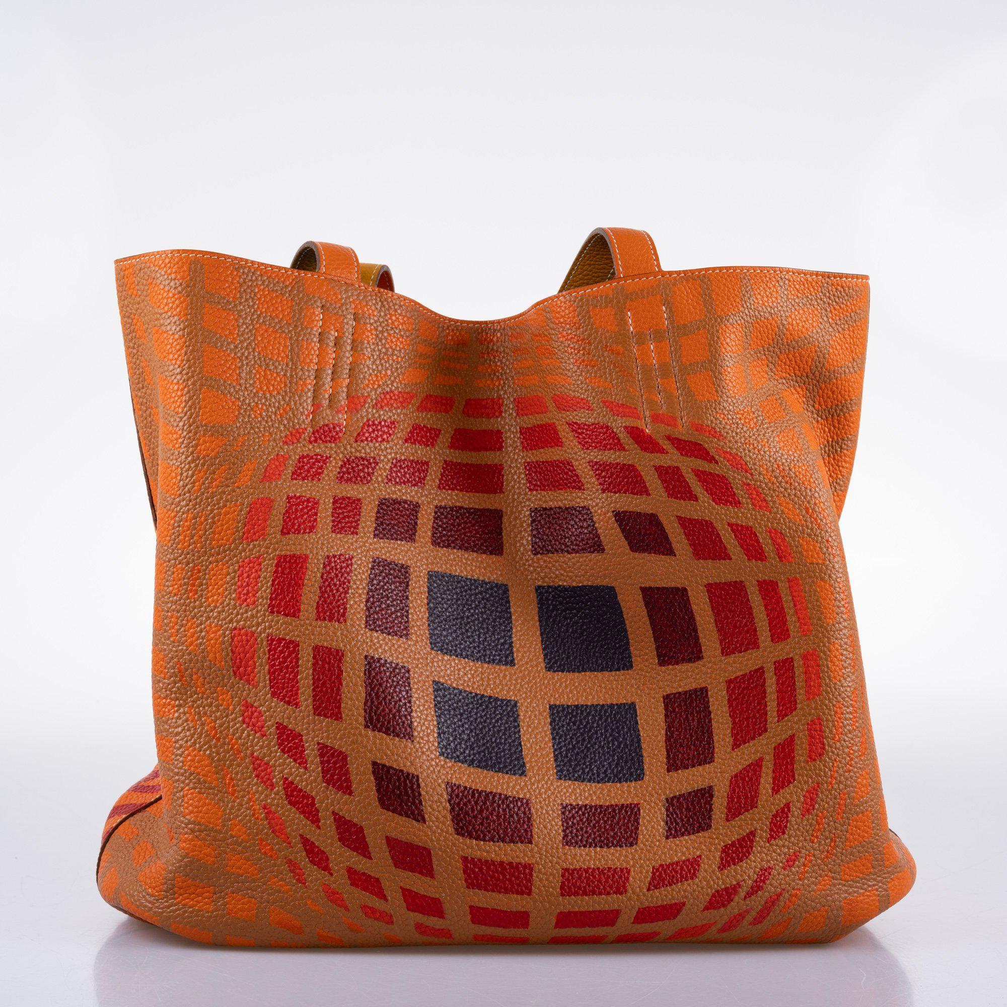 Vintage Hermes Double ‘Cyber’ Sens 36 Custom Painted Clemence Reversible Tote - Artwork 2021