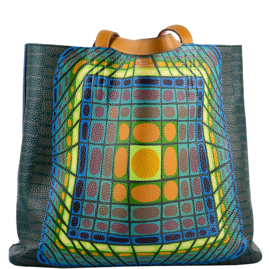 Vintage Hermes Double ‘Cyber’ Sens 36 Custom Painted Clemence Reversible Tote - Artwork 2021