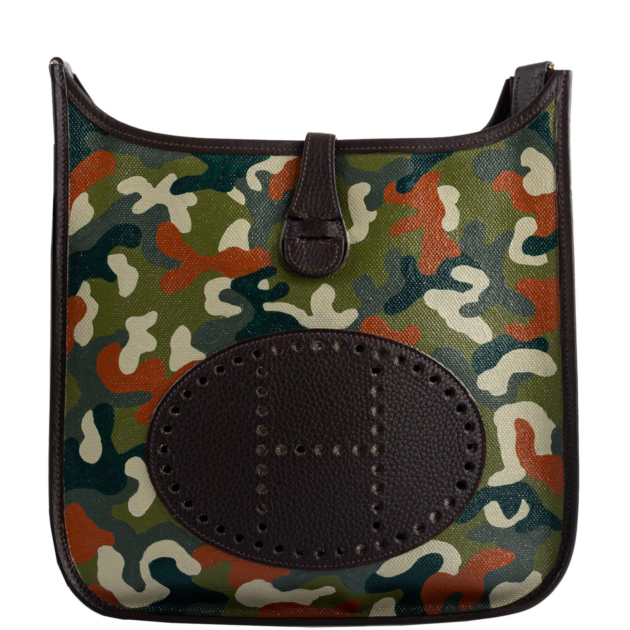 Vintage Hermes Evelyne II Ebene Clemence & Toile Camouflage Painting