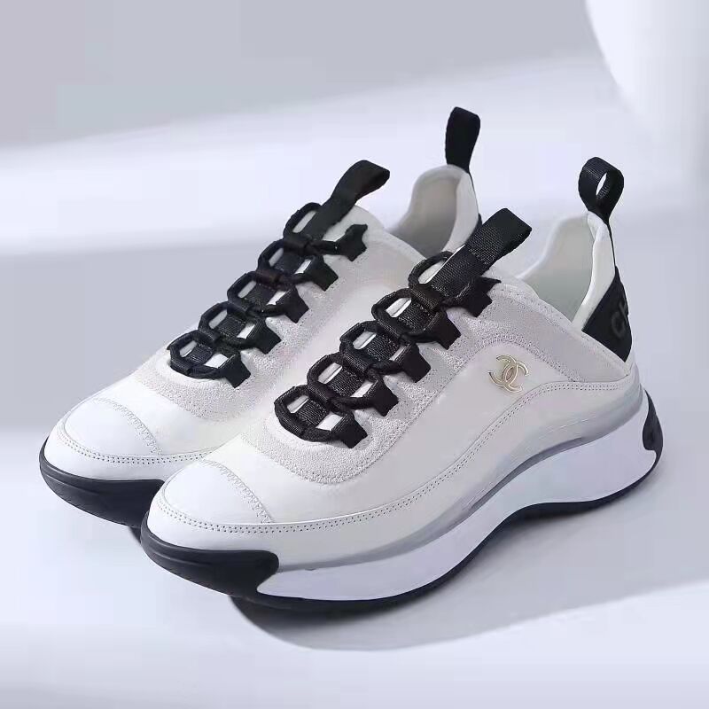 Chanel Velvet Street Style Plain Leather Logo Sneakers White