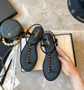 Chanel Sandals Patent Calfskin Black