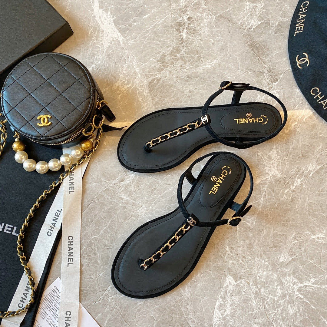 Chanel Sandals Patent Calfskin Black