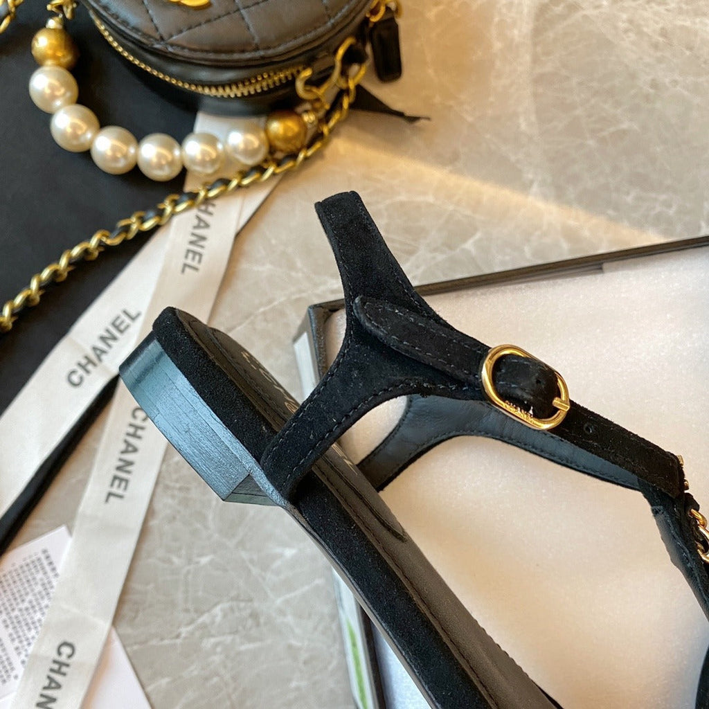 Chanel Sandals Patent Calfskin Black