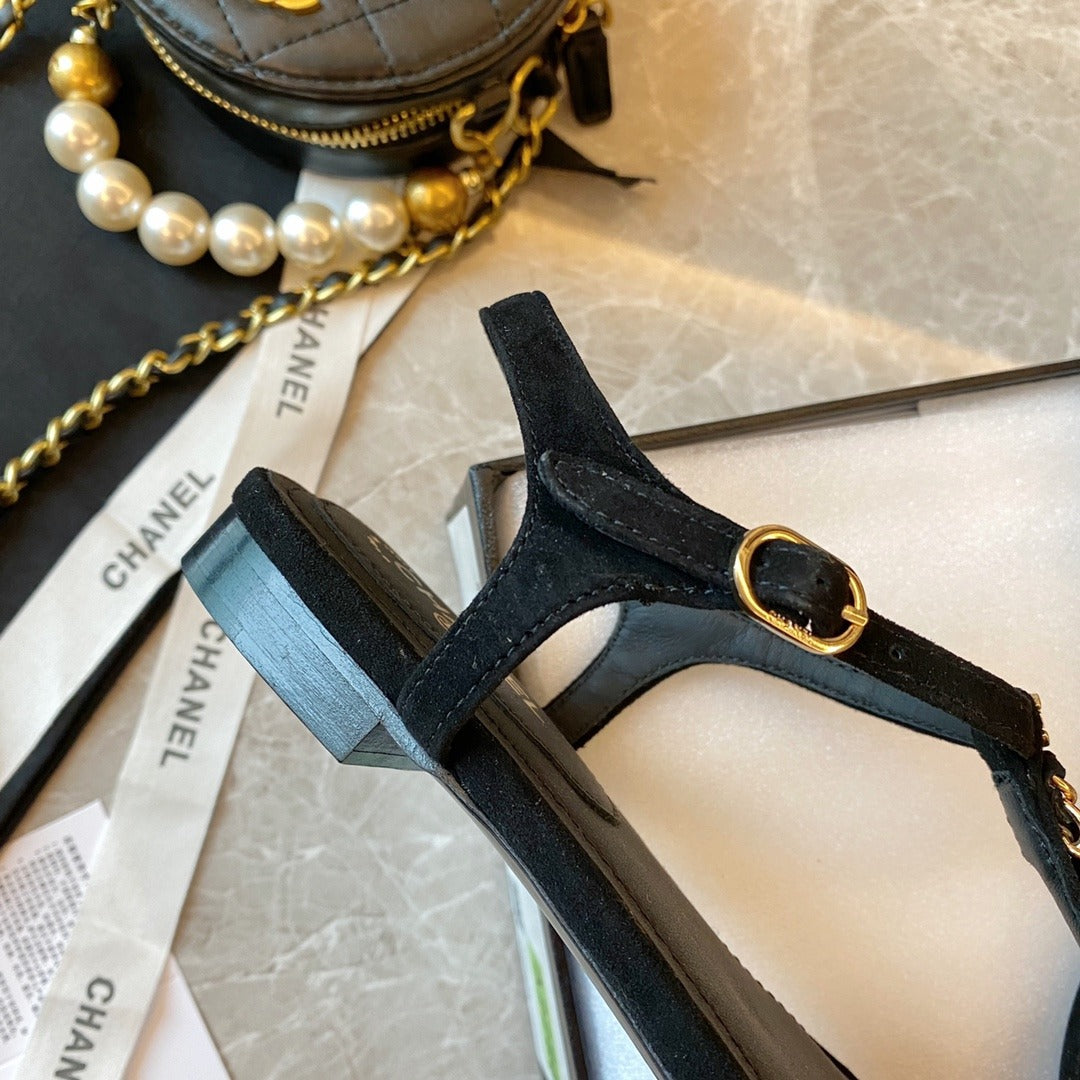 Chanel Sandals Patent Calfskin Black