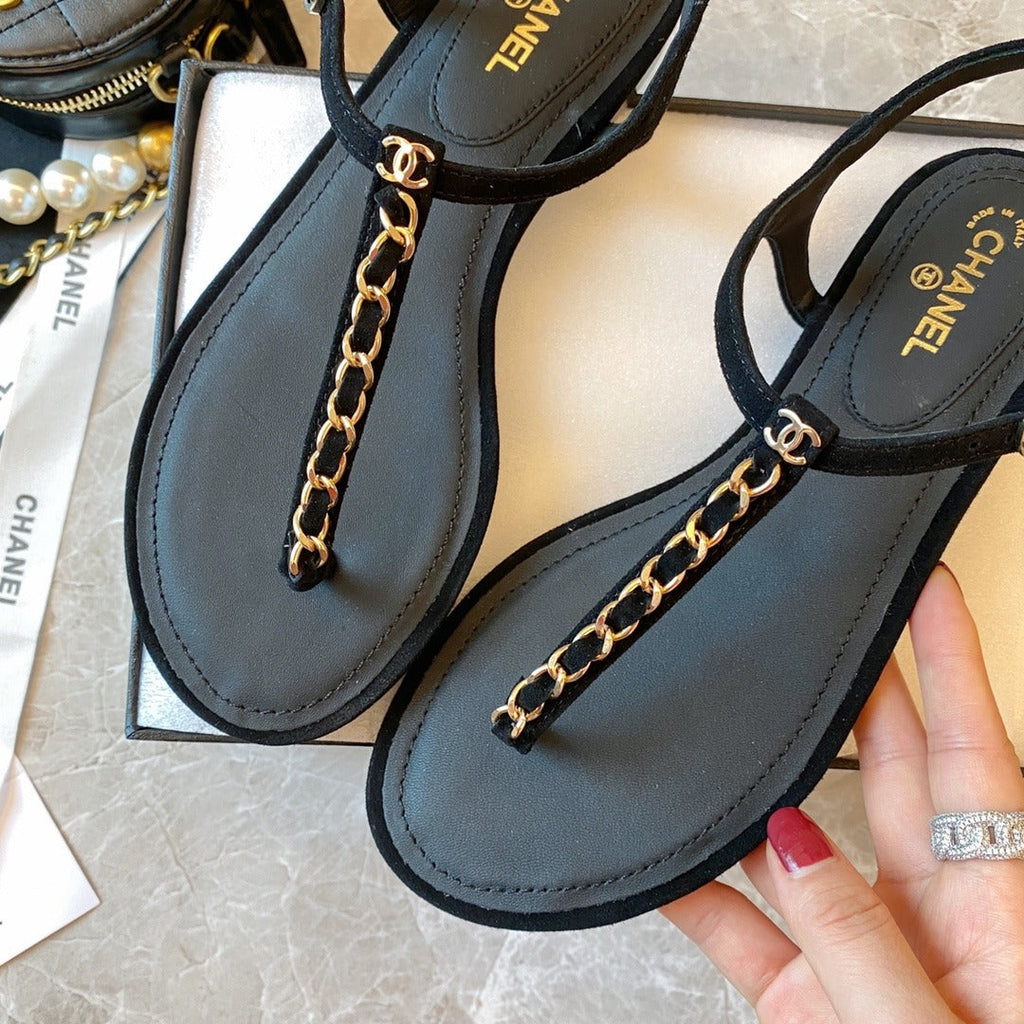 Chanel Sandals Patent Calfskin Black