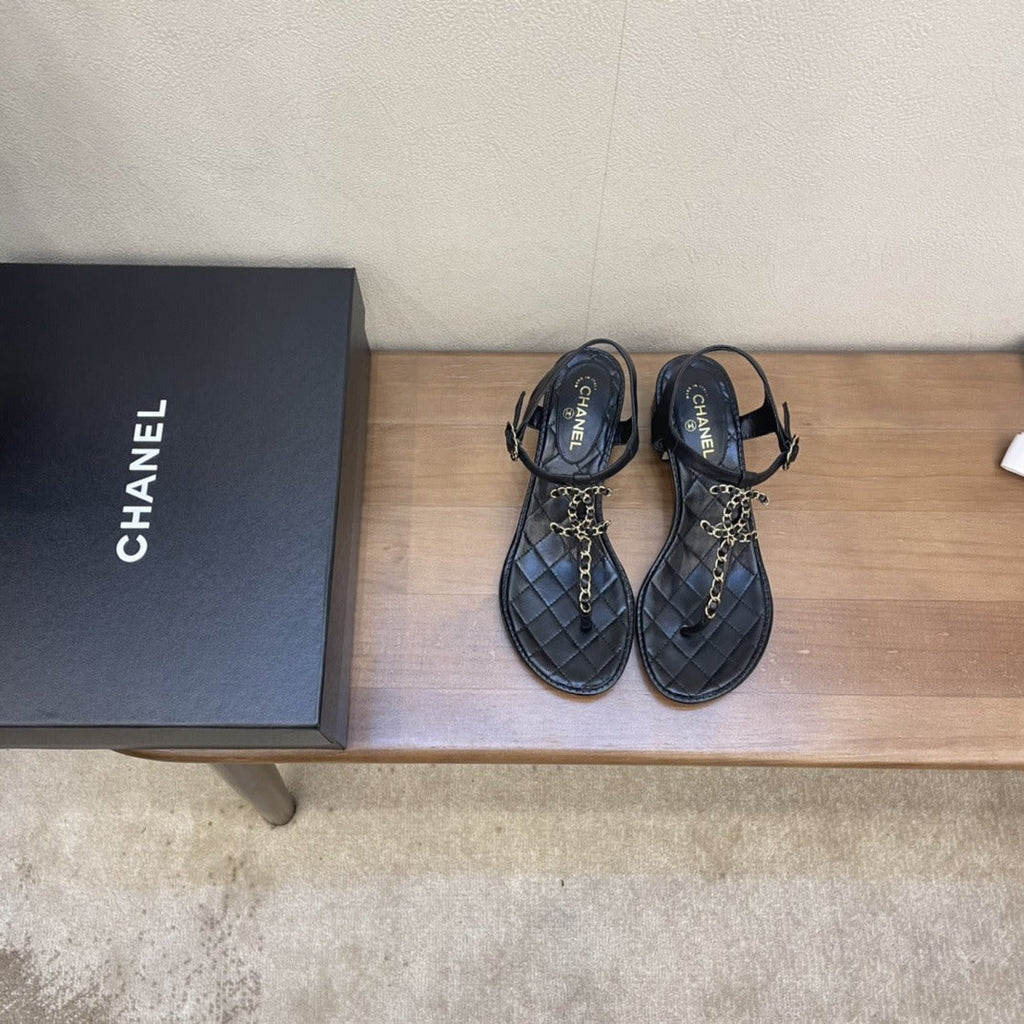 Chanel Sandals Patent Calfskin Black