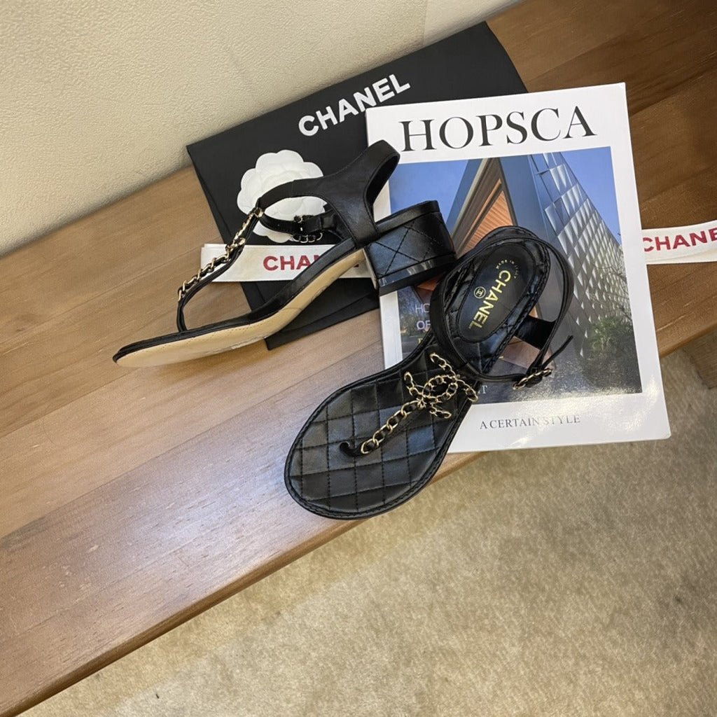 Chanel Sandals Patent Calfskin Black
