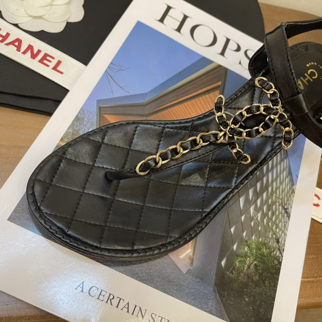 Chanel Sandals Patent Calfskin Black
