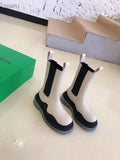 Bottega Veneta Flat Triple-Sole Leather Boots Calfskin Leather Fall/Winter 2020 Collection, Ivory/Black