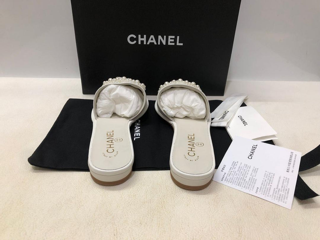 Chanel Pearl Embroidered Sandals Lambskin Leather Spring/Summer Collection, White