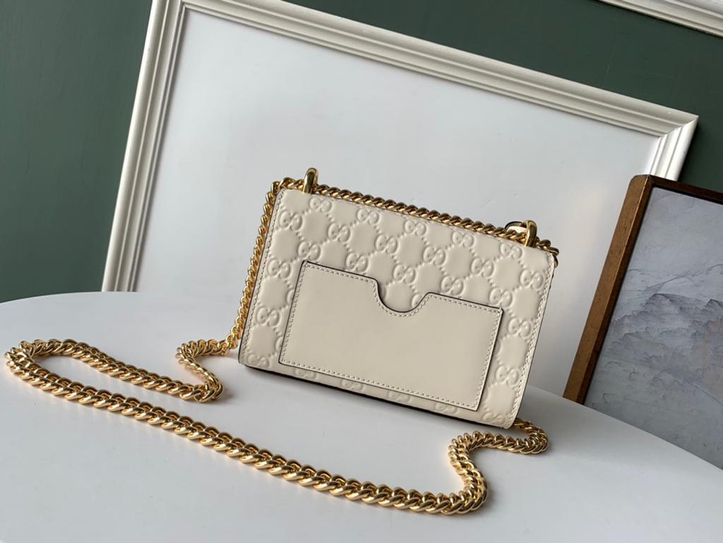 Gucci GG Embossed Padlock Shoulder Bag White Milky 20cm