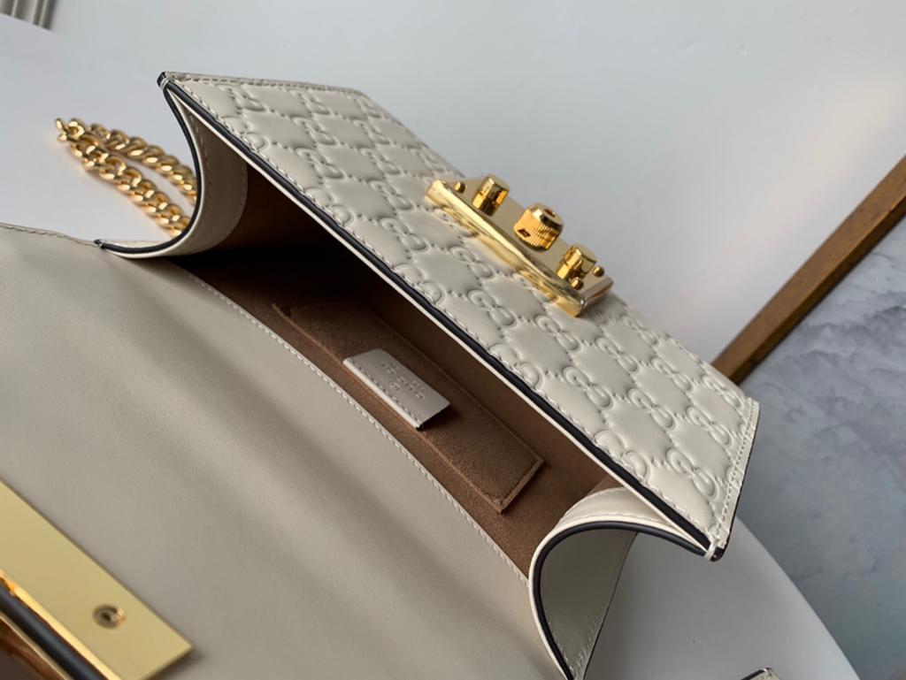 Gucci GG Embossed Padlock Shoulder Bag White Milky 20cm