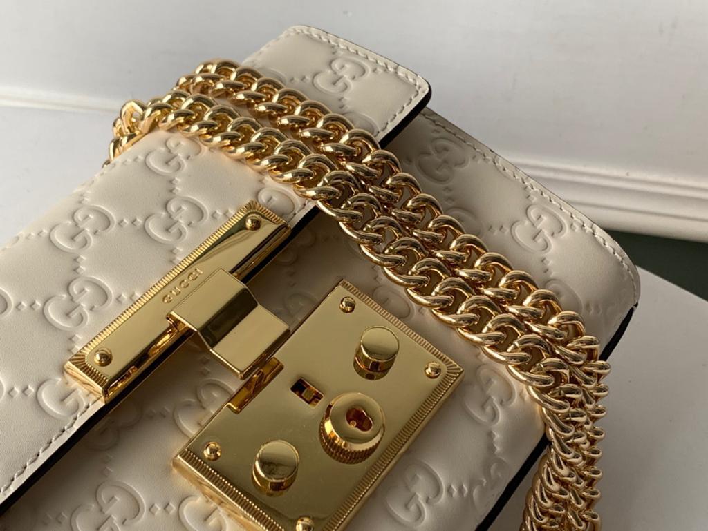 Gucci GG Embossed Padlock Shoulder Bag White Milky 20cm