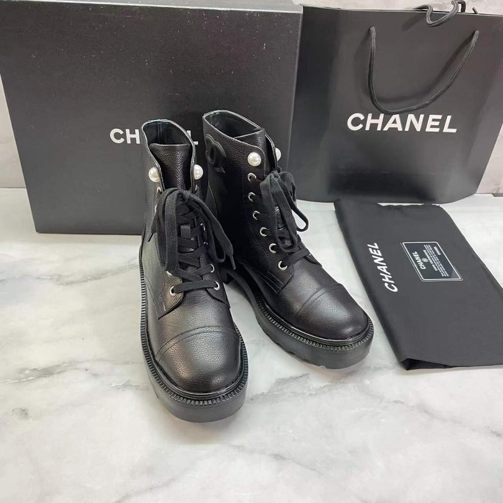 Chanel Pearl Embellished Ankle Boots Calfskin Leather Fall/Winter Collection Black