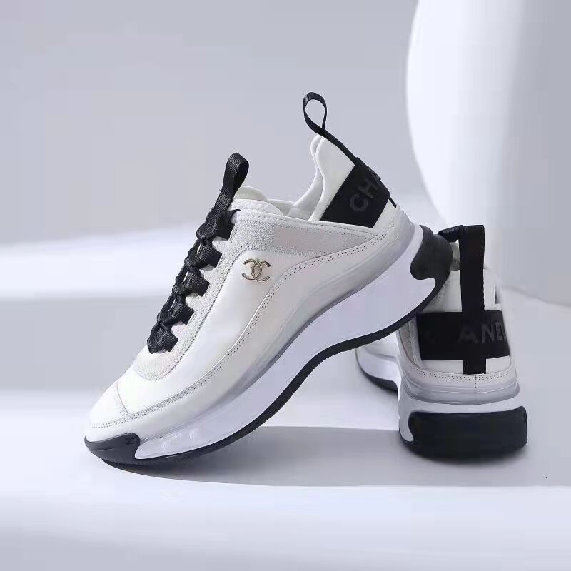 Chanel Velvet Street Style Plain Leather Logo Sneakers White