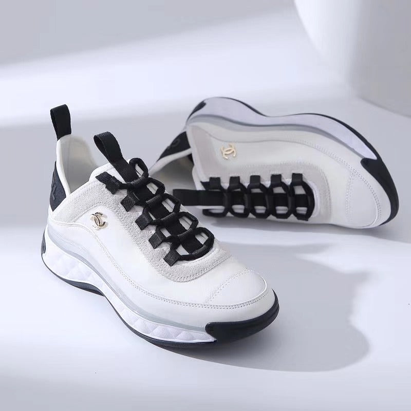 Chanel Velvet Street Style Plain Leather Logo Sneakers White