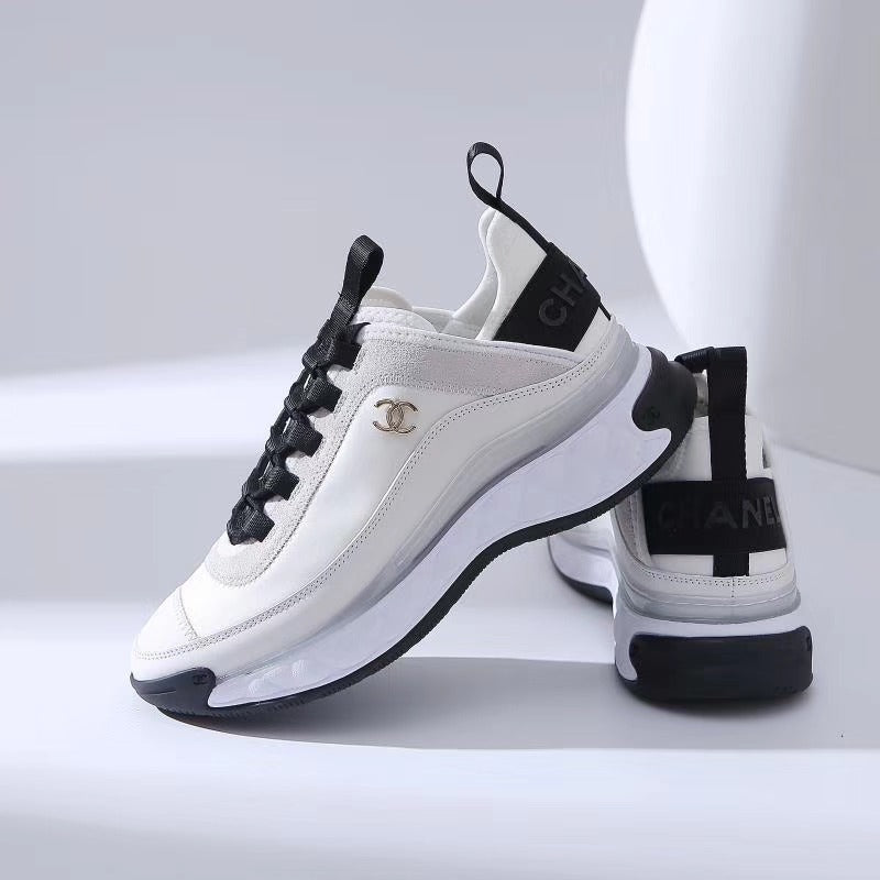 Chanel Velvet Street Style Plain Leather Logo Sneakers White