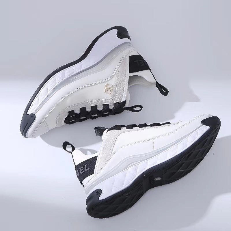 Chanel Velvet Street Style Plain Leather Logo Sneakers White