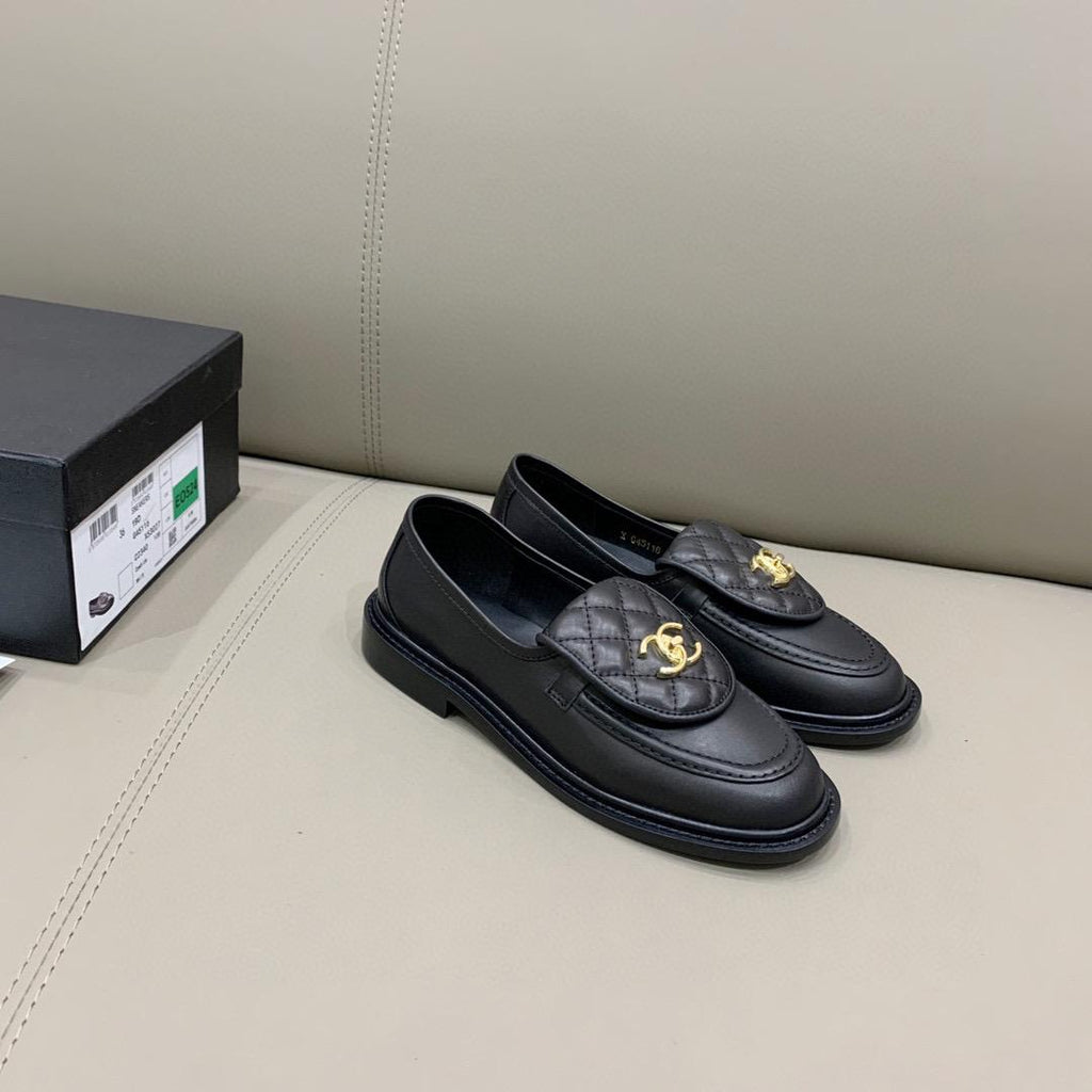 Chanel Loafers Gold Hardware Black