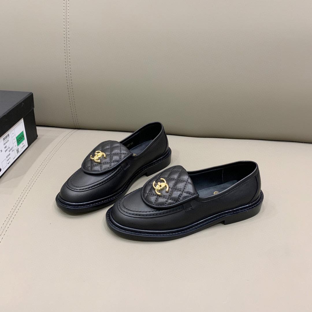 Chanel Loafers Gold Hardware Black