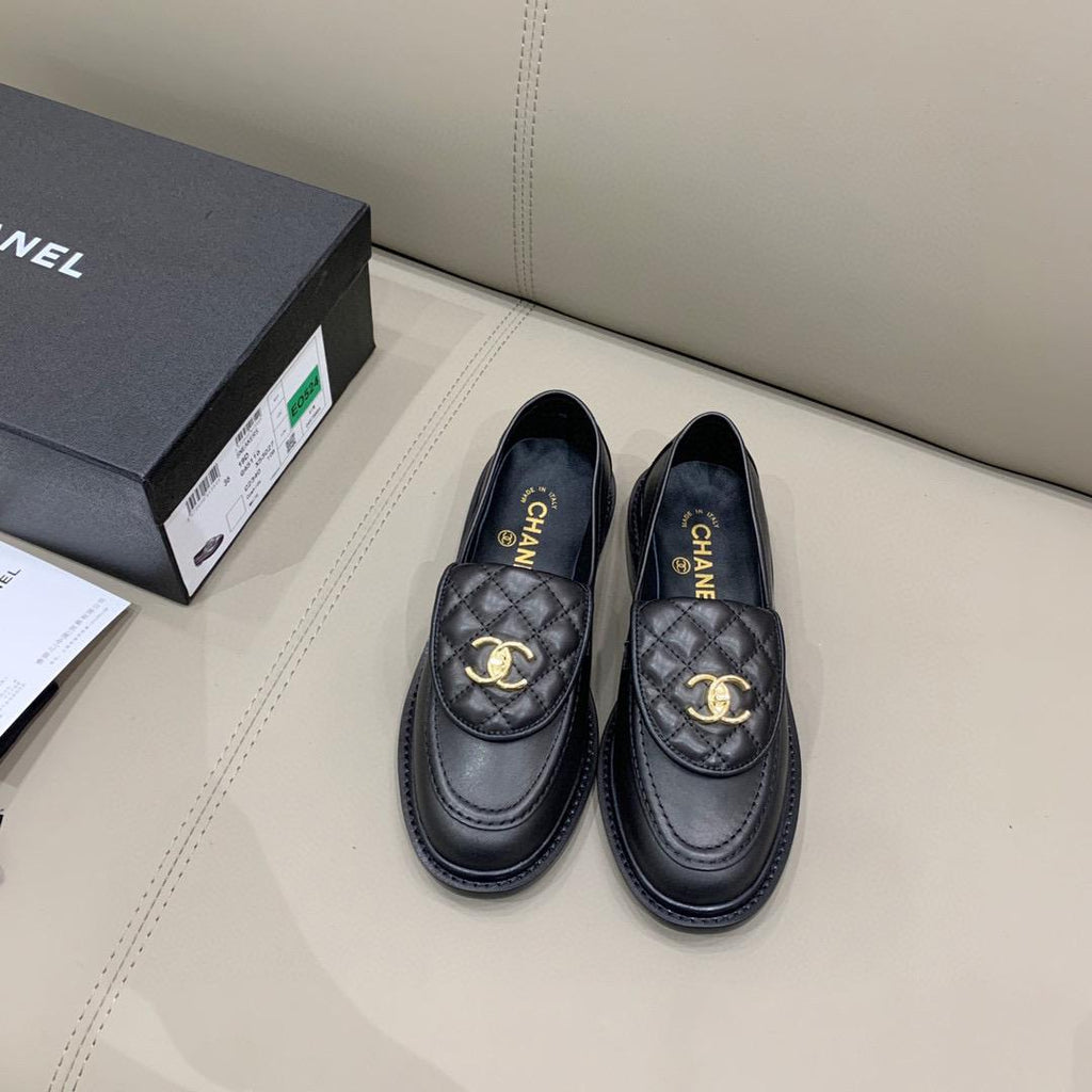 Chanel Loafers Gold Hardware Black