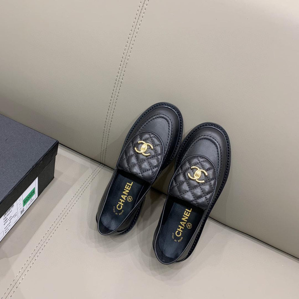 Chanel Loafers Gold Hardware Black