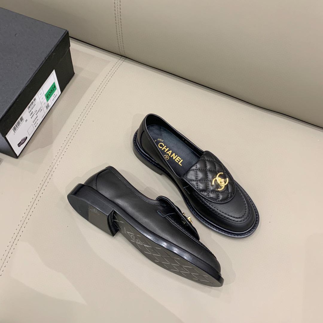 Chanel Loafers Gold Hardware Black