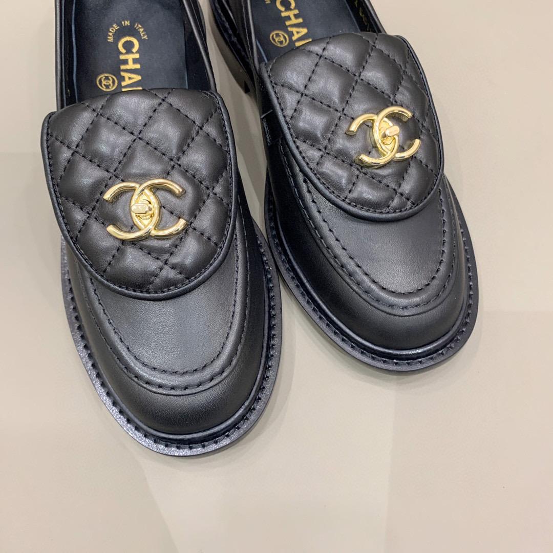 Chanel Loafers Gold Hardware Black
