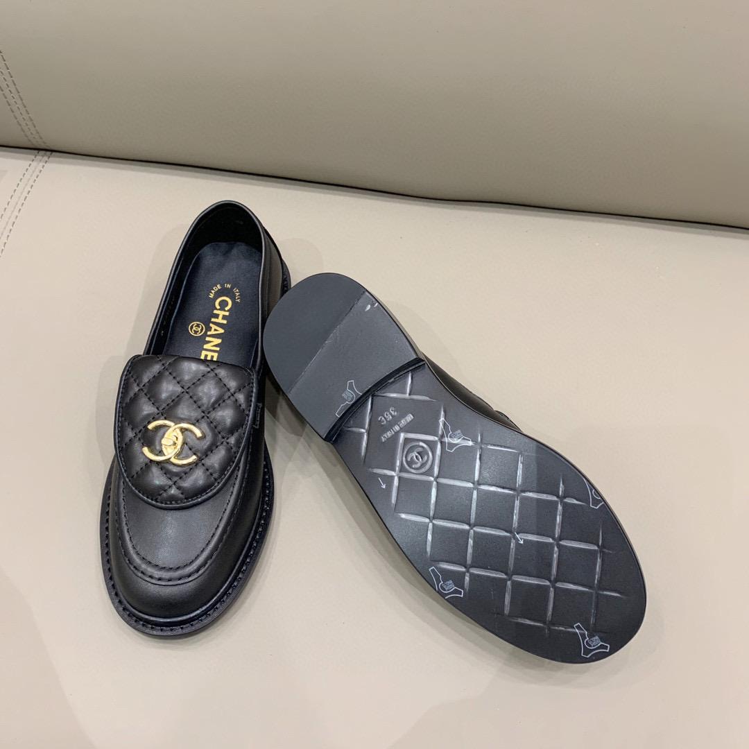 Chanel Loafers Gold Hardware Black
