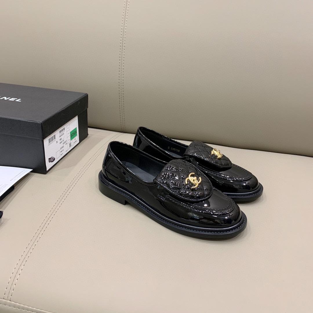 Chanel Loafers Gold Hardware Shiny Black