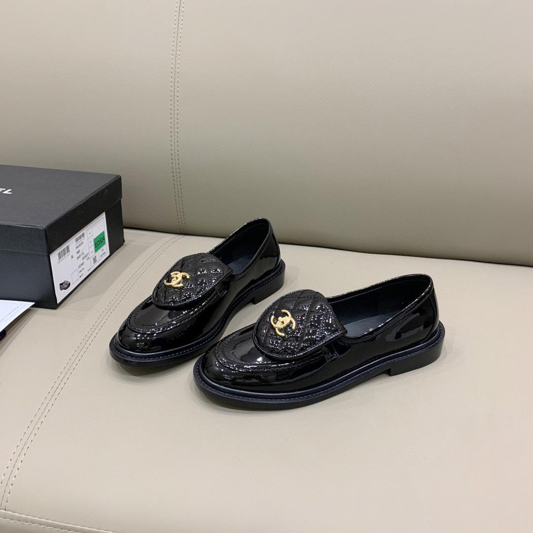 Chanel Loafers Gold Hardware Shiny Black